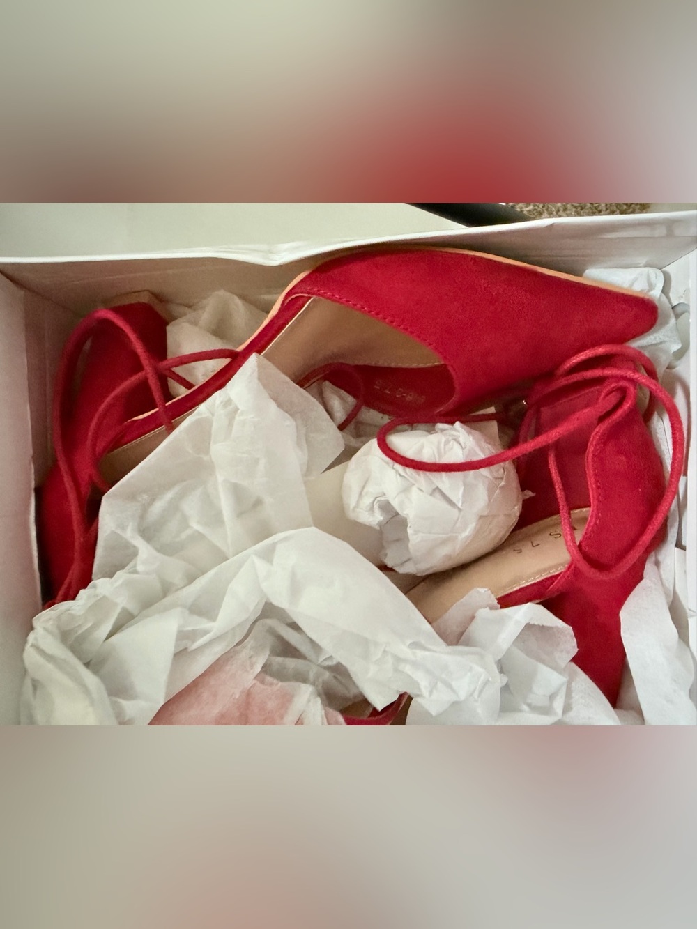Red Suede Lace-Up Pointed-Toe Flats by Red
